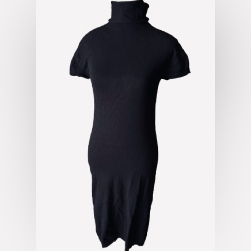 Agnes B Paris Knit Turtleneck Dress Black XS Extra Small Midi Sweater Designer